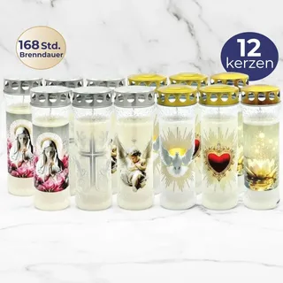 Horeca Candles Grabkerzen 7 Tage mit Deckel – 12er Set Weiß – Wetterfest, Duftfrei & Rußarm – RAL Qualität – Friedhofslichter für Traue... - Weiß