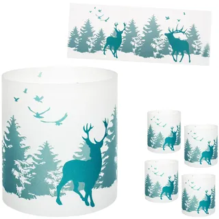 alles-meine.de GmbH 10 Stück - kleine Tischlichter Motiv frei wählbar Elch/Hirsch im Wald - Winter 10 cm - Licht - für Teelichter/Batterie LED Lichter & Kerzen - Windli..