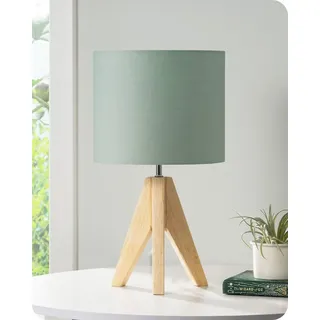 EDISHINE Nachttischlampe Vintage Tischlampe Holz mit Stoffschirm, inkl. Leuchtmittel, LED wechselbar, Warmweiß, Lampenschirm aus Leinen, für Deko, Schlafzimmer, Wohnzimmer