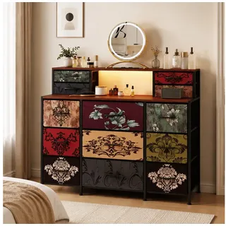 Simurq Schminktisch Schminktisch mit 9 Schubladen, 121 cm Kosmetiktisch (Kommode mit viel Stauraum, Vintage Schminktisch), Mehrzweck-Schreibtisch, Arbeitstisch Schlafzimmer 109 cm x 97 cm x 28 cm