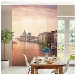 Bilderdepot24 Schiebegardine Wohnzimmer deko Abendstimmung in Venedig (3 St), halbtransparent, Schiebegardine groß mit Motiv Wohnzimmer Büro beige 180 cm x 250 cm