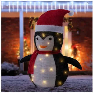 ECD Germany Weihnachtsfigur Winter Gartenfigur Beleuchtete Garten Weihnachtsdekoration Winterdeko, Pinguin mit 30 LEDs & Timer für Innen & Außen faltbar Warmweiß bunt|rot|schwarz