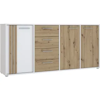 Forte Sideboard FORTE "Cardigan", weiß (weiß, artisan eiche), B:179,4cm H:82,3cm T:34,3cm, Holzwerkstoff, Sideboards, Sideboard, Sideboard, 2 farbig, Stauraum, Schubkasten, Soft Close,Breite 179,4cm