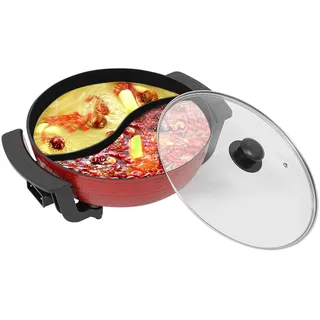Hot Pot Elektrisch Hotpot Topf 6L Elektrischer Kochtopf 220V 1360W Elektrischer Kochtopf mit Teiler & Glas-Deckel Chinesischer Hot Pot Fondue Geeignet zum Braten, Kochen, Schmoren und für Eintöpfe