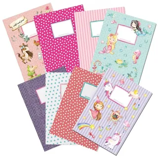 Papierdrachen 8 hochwertige Heftumschläge aus Papier für Kinder - DIN A4 - Motiv Unter Wasser & Einhorn - Heftschoner - Heftumschlag 250g/m2 - Set Nummer 4