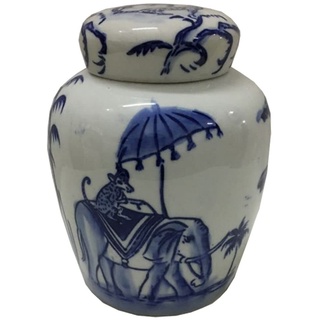 DKD Home Decor Vase, blau, weiß, Porzellan, indischer Elefant (16 x 16 x 20 cm)