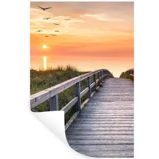 MuchoWow Wandsticker Sonnenuntergang - Meer - Weg - Gras - Düne - Vögel (1 St), Wanddeko, Aufkleber, Wandtattoo, 60x90 cm bunt 60 cm x 90 cm x 0.1 cm