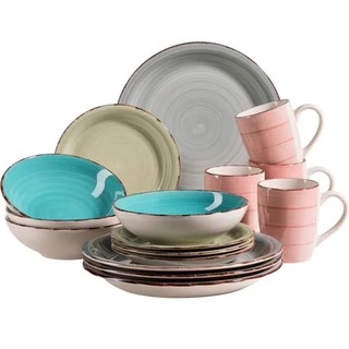 Mäser 931499 Lumaca Vintage Geschirr-Set für 4 Personen, handbemaltes Keramik Kombiservice, Steingut, bunt, 16-teilig (1 Set)