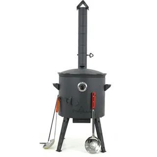 Utschak Feuerofen mit Thermometer Gusseisen Topf Kazan runder Boden mit Deckel (12 L) Schaumlöffel 48 cm Schöpfkelle 48 KazanoFF, Учаг, Feuerschale, Camping, Kazan, Gulaschkanone Dutch Oven (Set 3)