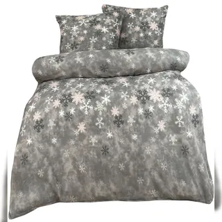 Leonado Vicenti Bettwäsche Thermofleece 135x200 + 80x80 cm grau rosa Schneeflocken mit Reißverschluss / 2 tlg.