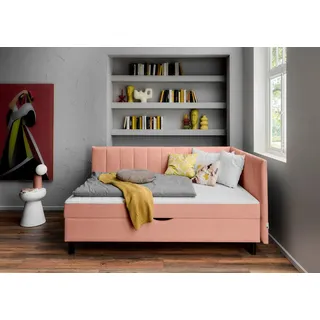 ATLANTIC home collection Polsterbett Norina Daybett, Tagesbett, Jugendbett, 90 cm x 200 cm, Taschenfederkernmatratze (H2), inkl. Dekokissen, Ecke universal rosa