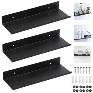 SCHYIDA 3 Stück Wandboard Schwarz Metall Schweberegal Wand 30cm Wandregal Matt Regal Schwarz Matt Schwarzes Metallregal Schwebendes Hängeregal Schwarz küchenregal für Dekos Bilderrahmen Badezimmer