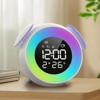 SOLVIEW Wecker Kinder, Schlaftrainer Kinder mit 15 Farbe Lichtwecker | Sonnenaufgangssimulator, Wochentag /Wochenendmodus, Snooze, Duale Alarm, Digital Kinderwecker für Jungen und Mädchen