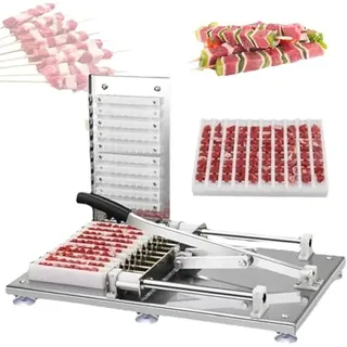 10-Loch-Edelstahl-Schaschlik-Maschine, multifunktionale Schaschlik-Maschine mit 2 Formen, Einfädeleffizienz:100 Spieße in 5 Minuten, quadratische Fleischformgröße:16,2 x 25 x 3 cm, für Grillpartys