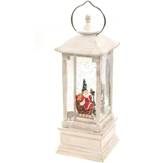 Schneekugel Laterne Weihnachtsmann Schlitten Musik Licht Glitzerantrieb H:25,5cm