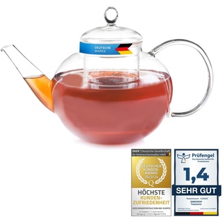 Teekanne XXL Dimono® aus Borosilikat-Glas mit Tee-Filter/Sieb - Schöne Design Glaskanne 1500ml