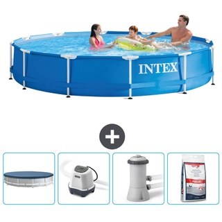 Intex-Schwimmbecken mit rundem Rahmen – 366 x 76 cm – Blau – im Lieferumfang enthalten Abdeckung - Salzwassersystem - Filterpumpe für Schwim...