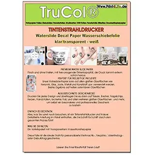 Inkjet Wasserschiebefolie (WEISS) für Tintenstrahldrucker,A4 X 50 Blatt, Transferfolie,Bedruckbares Aufklebepapier für Tassen,Keramik, Glas,Kerze