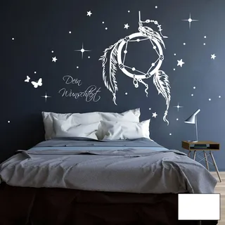 Wandtattoo Traumfänger Wandsticker Wandaufkleber Aufkleber Wunschtext Sternen M2088 ilka parey wandtattoo-welt® - ausgewählte Farbe: *weiß* ausgewählte Größe: *XXL - 131cm breit x 100cm hoch*