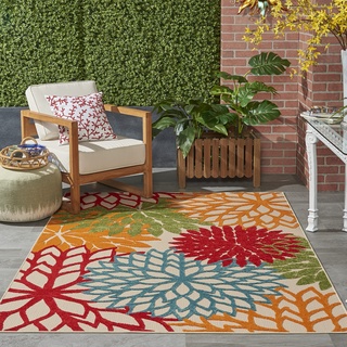 Nourison Aloha ALH05 Teppich für drinnen und draußen, florales Muster, 150 x 200 cm, Grün