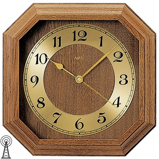 Funk-Wanduhr Uhr Funkuhr eckig Holz rustikal gold 26 x 26 cm AMS
