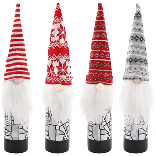 GLAITC Weihnachten Weinflasche Abdeckung, 4 Stück Weihnachten Flaschen Deko Weihnachtsmann Gnom Weinflasche Hut Weihnachten Flaschenüberzug Topper für Weihnachten Tischdeko Geschenk