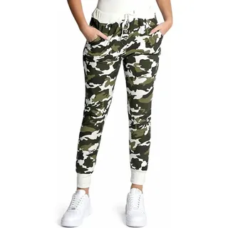 Mississhop 121 Damen Camouflage Militär Hose Sweatpants Jogginghose Baumwolle Freizeithose Sweathose mit Gummibund Weiß - Einheitsgröße