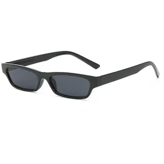 SSFVTTL Kleine schmale rechteckige Sonnenbrille für Damen, modischer schmaler Rahmen, Vintage-Sonnenbrille für Herren, Retro-UV400, Schwarz/Grau, Einheitsgröße - Einheitsgröße