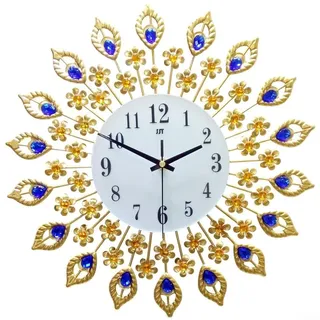 38,1 cm lautloses Metall für Kristall-3D-Pfauen-Wanduhr, Pfauenform, kein Ticken, stille Uhr, Sonnenschliff, für Wohnzimmer, moderne Kunst