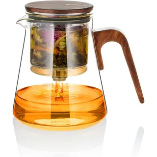800 Ml Magnetische Glas-teekanne Mit Teesieb, Magische Teekanne Für Losen Tee Mit Magnetischem Deckel Für Sauberes Aufbrühen Von Kräutertees, Griff Aus Walnussholz