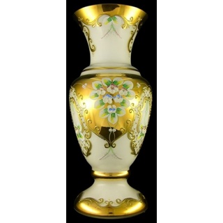 Casa Padrino Luxus Barock Glas Vase Weiß / Mehrfarbig / Gold H. 40 cm - Handgefertigte & handbemalte Blumenvase - Barock Deko - Edel & Prunkvoll