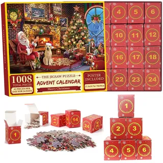 Adventskalender 2024, 1008 Teile Weihnachts Jigsaw Puzzle, 70 x 50 cm Jigsaw Puzzles Adventskalender Weihnachten Puzzles für Erwachsene und Kinder Weihnachts Geschenk für Jungen Mädchena