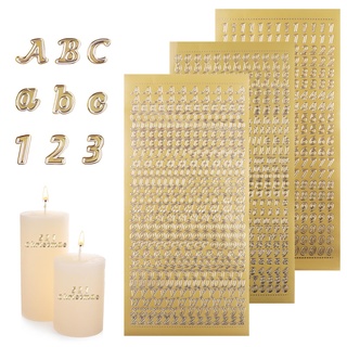 Wachsbuchstaben für Kerzen - Vaktop 3 Blatt Buchstaben Aufkleber mit Zahlen, Wachszahlen Sticker, Klebebuchstaben für Taufe Kommunion Hochzeit Fotoalbum Scrapbook (Gold)