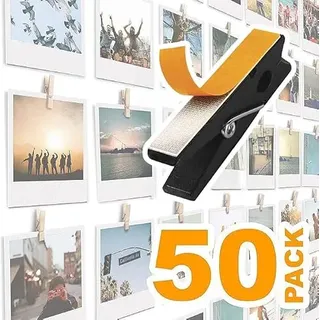 Selbstklebende Mini-Klammern für Bilder – schwarze Holz-Clip-Fotohalter für Wand, Posteraufhänger, Fotokarten, hängende Anzeigetafel und Bildtafeln, Kunstwerk-Fotohalter, Kartenraumdekoration, 50