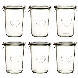 WECK Gläser-Set 6x WECK-Sturzglas 850ml (3/4 Liter) mit Gummiring, Glas