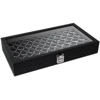 Mooca Schmuckkästchen mit Glasplatte, 50 Edelsteingläser, Ring-Box, Schmuck-Organizer, Edelstein-Aufbewahrung für Schmuck, Schmuck-Aufbewahrungsbox mit Edelstein-Glas, 37 cm Bx21 cm Bx5 cm H
