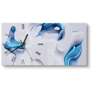 DEQORI Wanduhr 'Digitale Farblamellen' (Glas Glasuhr modern Wand Uhr Design Küchenuhr) blau 60 cm x 30 cm