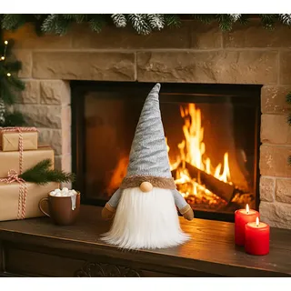 KAMACA Weihnachtswichtel aus Stoff fußloser Skandi-Look mit samtigem Zipfelhut und weißem Bart – Blickfang für Fensterbank, Kommode & als Geschenk Winter Weihnachten (Wichtel Champagner 19x40x10)