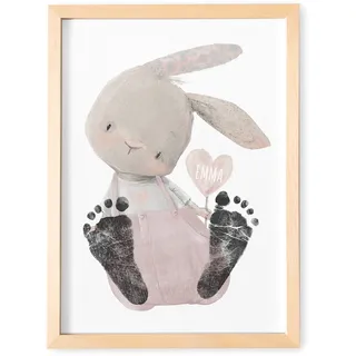 Fußabdruck Baby Tierbild personalisiert mit Hase fürs Babyzimmer | Personalisiert, Bild für Fußabdrücke, Kinderzimmer Deko, Geschenk zur Geburt, für Neugeborene