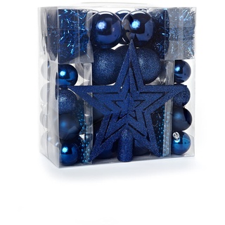 Heitmann Deco Weihnachtsbaum-Schmuck - blau - 45-teilig - Set inkl. Baumspitze, Kugeln, Perlketten und Girlanden - Kunststoff
