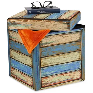 Relaxdays Sitzhocker Retro-Design Polyester 38 x 38 x 38 cm Blau/Rot/Weiß/Mehrfarbig