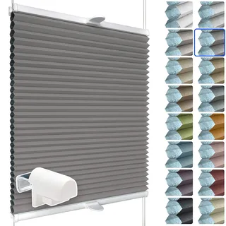 SchattenFreude Waben-Plissee nach Maß für Fenster | 100% verdunkelnd/Blackout | Mit Klemm-Haltern | Klemmfix ohne Bohren | Grau (Weiße Rückseite), Breite: 50-70cm x Höhe: 100-150cm