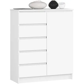 Akord Kommode K80 Weiß 80 cm, 1 Tür 5 Schubladen, 3 Regalböden B80xH35xT97 cm