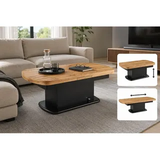 Livetastic Couchtisch, Schwarz, Eiche, Holz, Eiche, oval, Sockel, 75x51-79.9x135-160 cm, ausziehbar, höhenverstellbar, einfacher Aufbau, Wohnzimmer, Wohnzimmertische, Couchtische, Couchtische höhenverstellbar