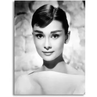 Sexy Filmstar-Wandkunst Audrey Hepburn Schwarz-Weiß-Leinwand-Poster Druck modernes Gemälde Bild Wohnzimmer Heimdekoration Audrey Hepburn-Kunstwerk, ungerahmt,60x80cm