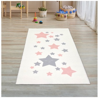 Kinderteppich Kinder-Teppich weich „Be Wild“ Sternen & Krokodil creme, Teppich-Traum, rechteckig, Schmutzabweisend, Geeignet für Fußbodenheizung weiß 80 cm x 150 cm