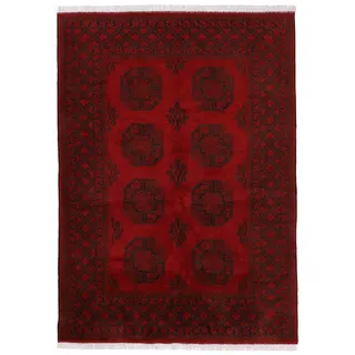 carpetfine Afghan Akhche Teppich Rot 160x230 cm | Handgeknüpfter Teppich für Wohn- und Schlafzimmer