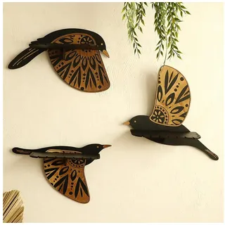 FOUORTUNATE-BEE Regalelement 3er Wandregal Holz Vogel Design Hängeregal Deko Aufbewahrung, Holz Wandregal Set Wohnzimmer Büro Garten Schweberegal Deko