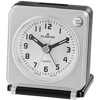 DUGENA Quarz-Reisewecker 4460950, mit Weckzeiger, Weckwiederholung, Zifferblattbeleuchtung, ansteigendes Wecksignal, Klappetui, Maße 7 x 6 x 3,3 cm