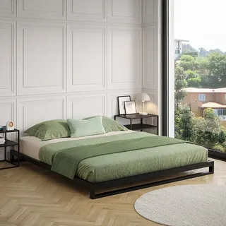 skølm Vidar Metallbett 180x200 cm, Schwarz, mit Lattenrost, Doppelbett | Stabiles Bettgestell, Bettrahmen als Doppelbett, Doppelbettgestell 15 cm hoch, Gästebett, Schlafzimmerbett, Metallrahmen